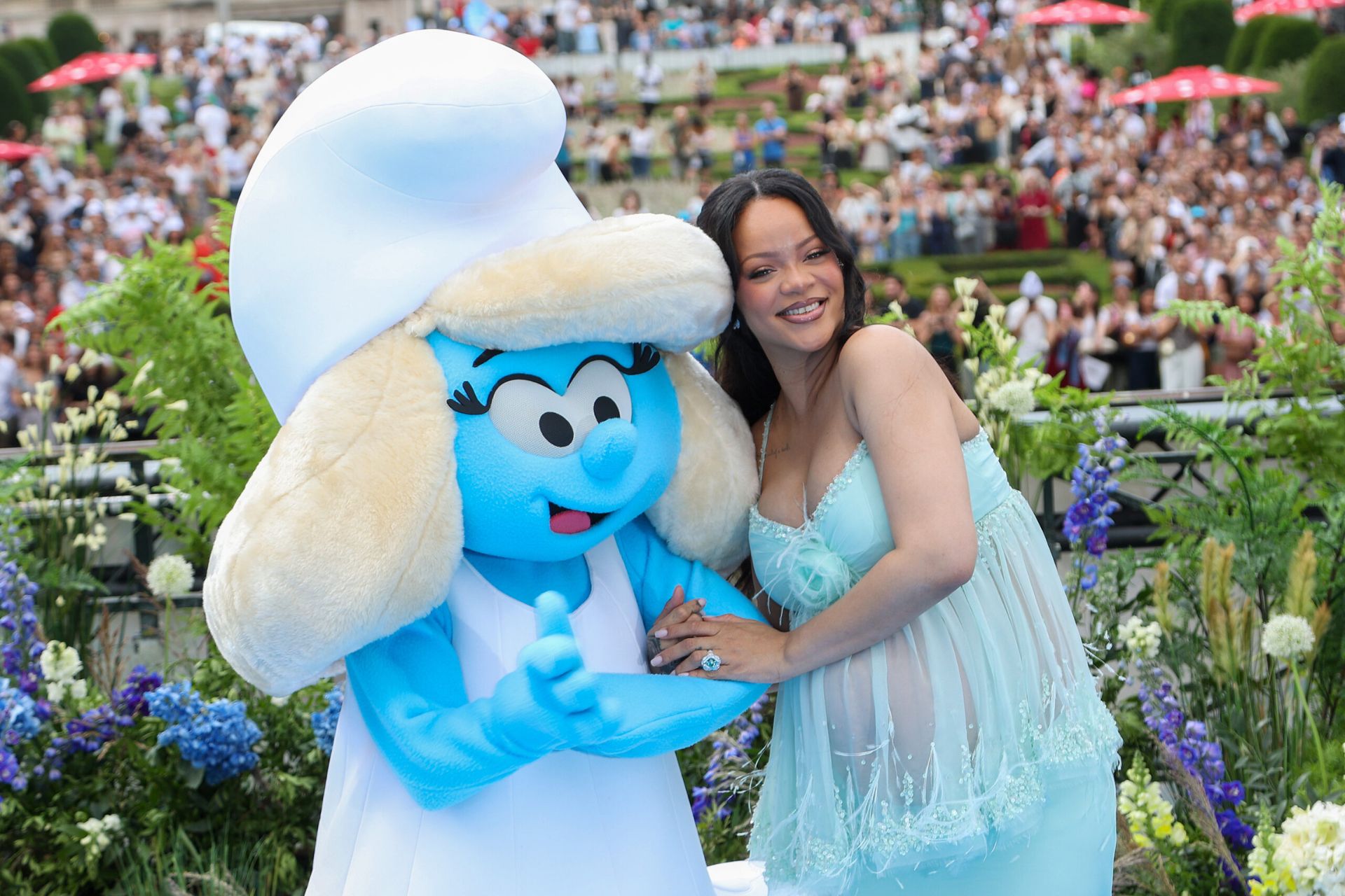 Rihanna Wowed In A Dreamy Blue Chanel Look For The ‘Smurfs’ Premiere In Brussels